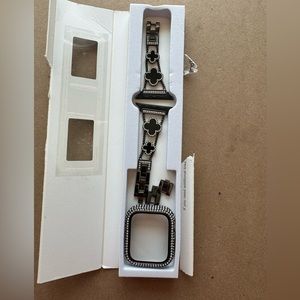Designer black metal Apple Watch band and bumper case 45mm